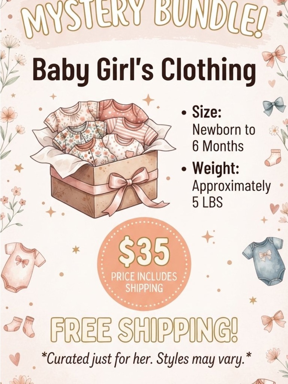 Baby Girl Mystery Clothing Bundle - Pink, Peach & Cream